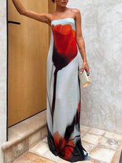 Abstract Tulip Print Vacation Slip H-Line Maxi Dress
