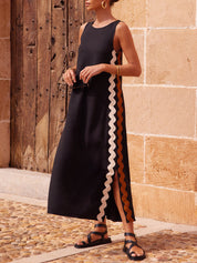 Stripes Side Wave Embellished Side Slit Loose Dress