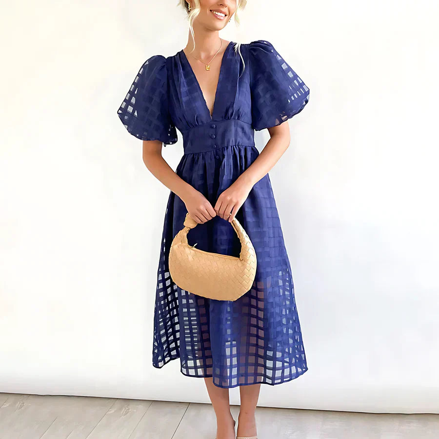 Cindy | Abito midi con maniche a sbuffo