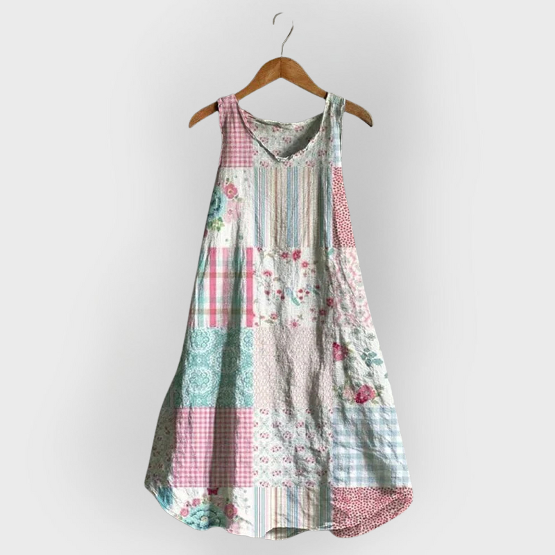 Camilla | Abito artigianale leggero in cotone rosa e azzurro