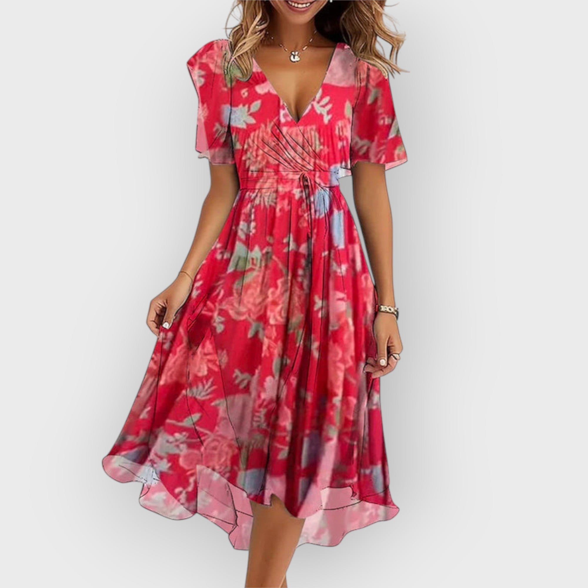 Daisy | Abito Midi a Fiori con Scollo a V