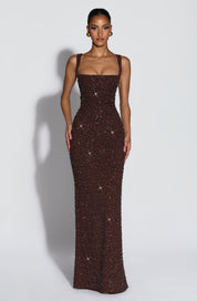 Calanthe Maxi Dress - Plum Brown Sparkle