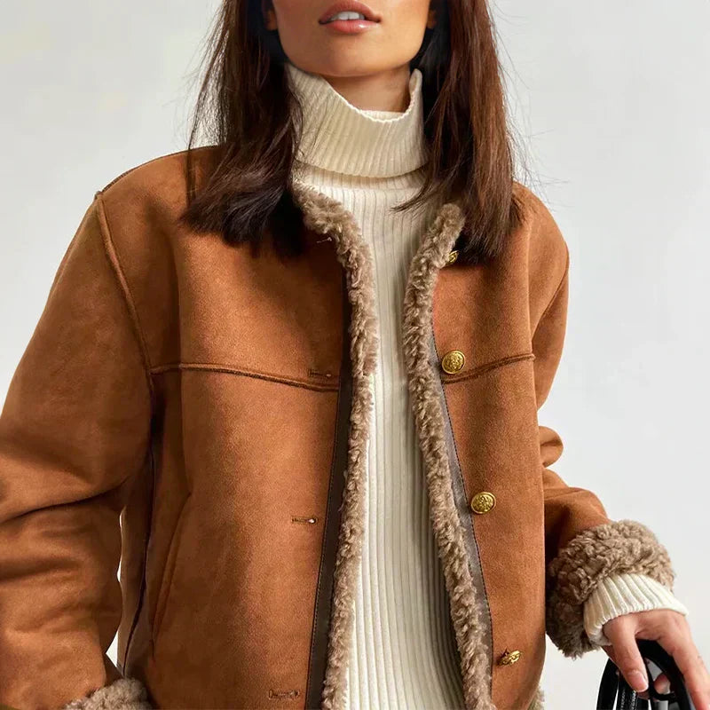 Pia | Chaqueta marrón cálida de piel