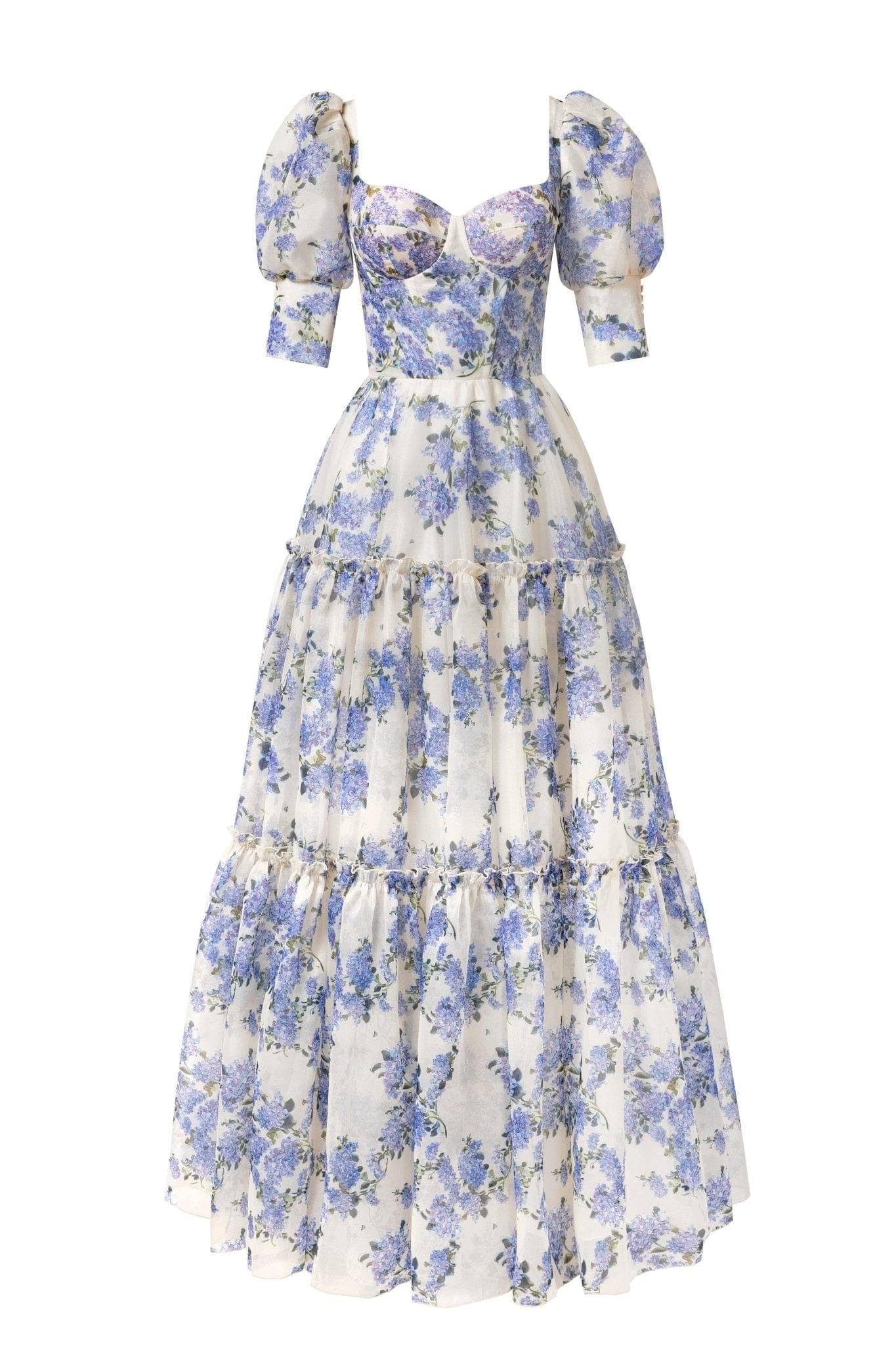 Vestido femenino con mangas transparentes y voluminosas de Hydrangea